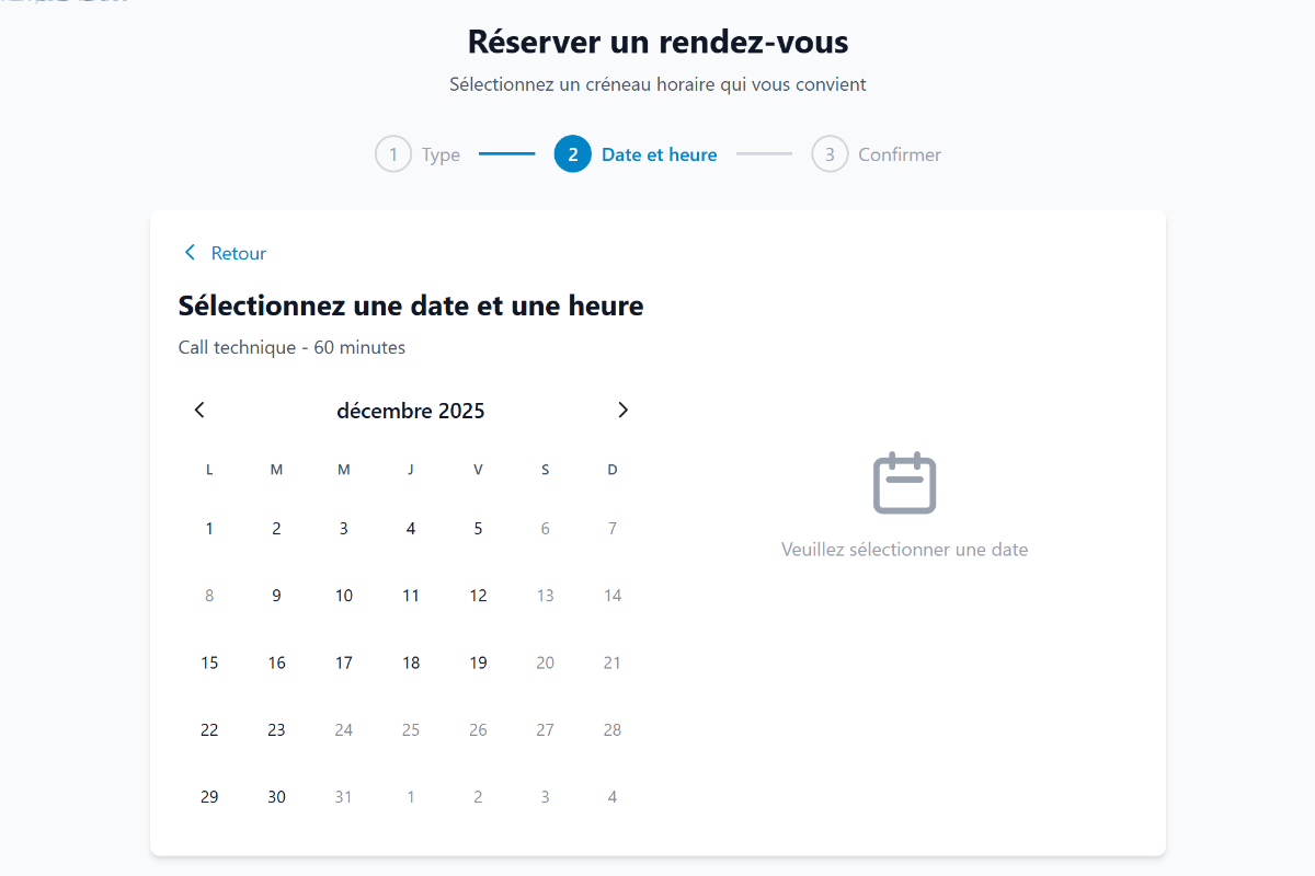 Interface de réservation